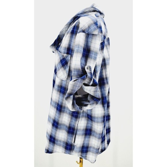Soft Surroundings Plaid Button Down Shirt Tunic Cowl Neck Pockets Cotton P XL‎ - Picture 4 of 9